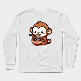 Kawaii monkey eat Ramen Long Sleeve T-Shirt